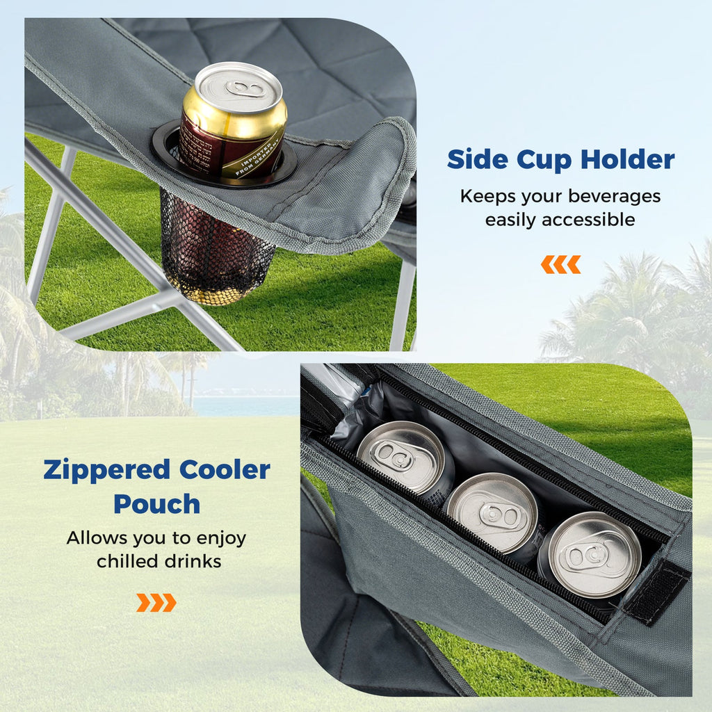 Oversized Camping Chairs Outdoor Folding Chair with Cooler Pouch and Cup Holder DirectDeals