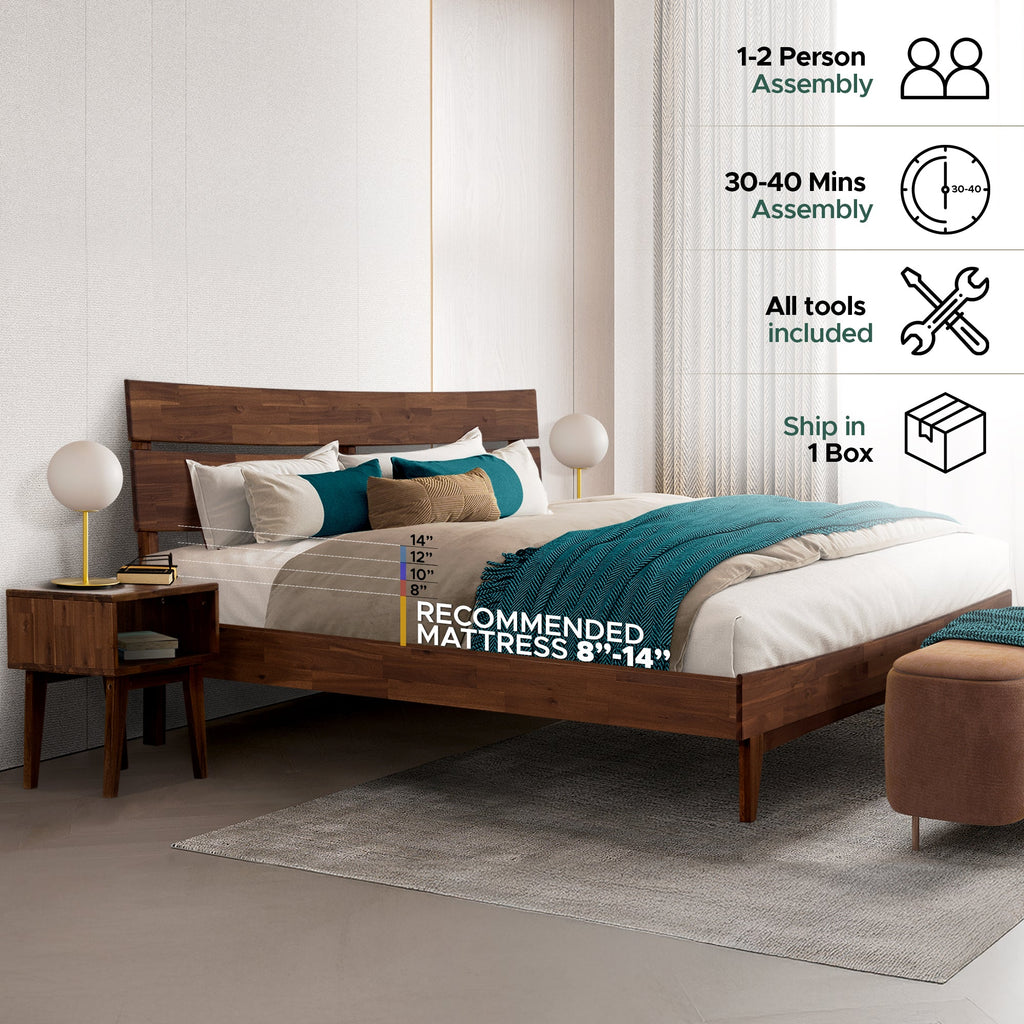[Buy 1 Get 1] Aurora Solid Wood Bed Frame & Nightstand Megsu