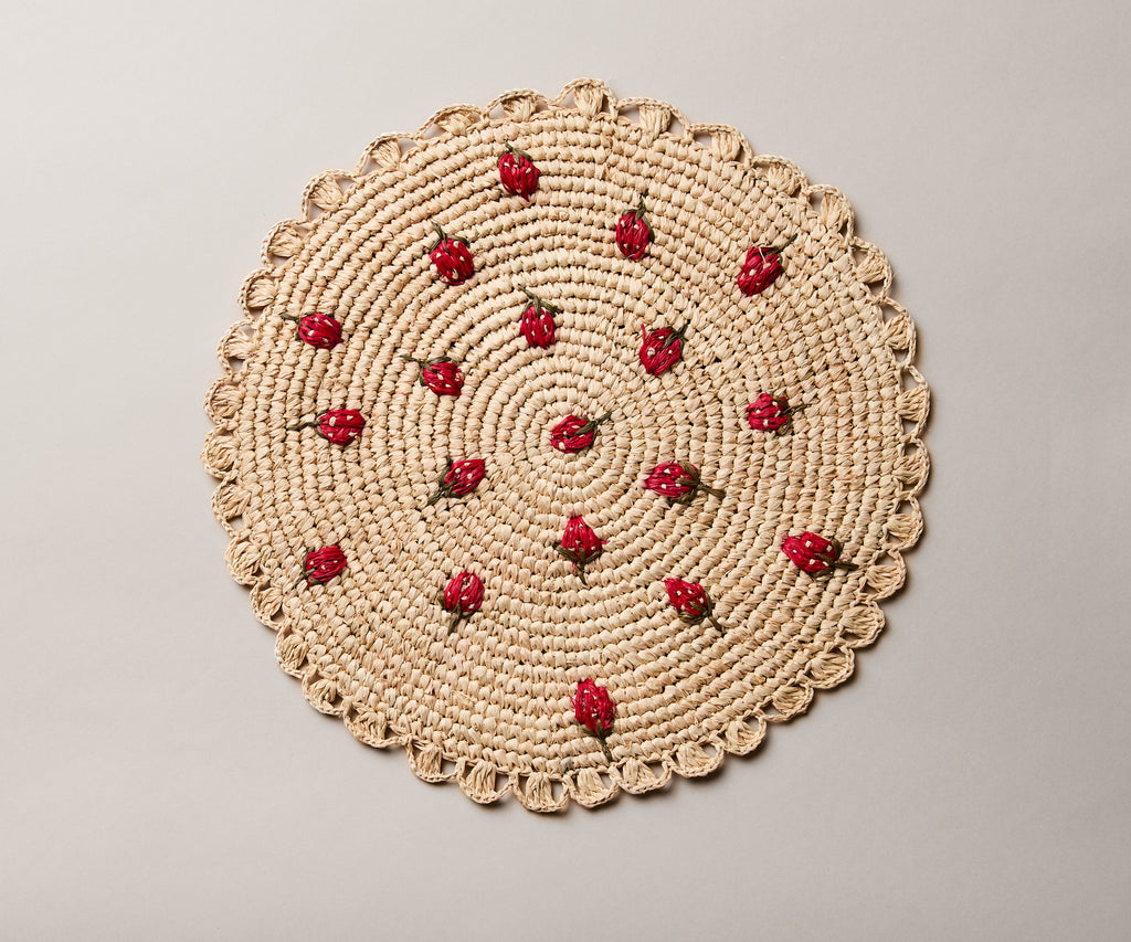 Scattered Strawberry Raffia Placemat