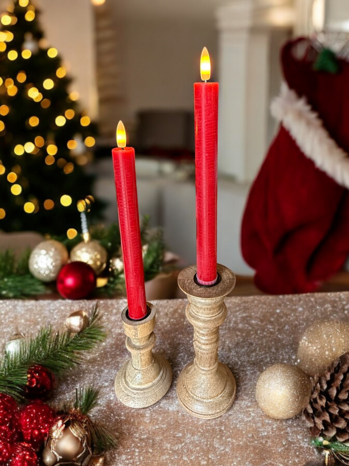 Red 3D Flameless Taper Candles (Set of 2) Rust & Cinder