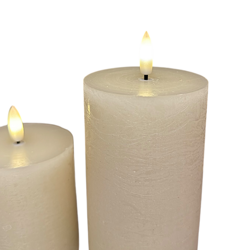 Ivory Wax 3D Flameless Pillar Candles Rust & Cinder