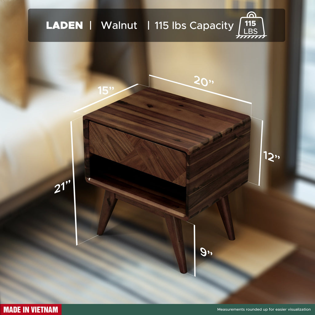 Laden Handcrafted Solid Wood Nightstand Megsu