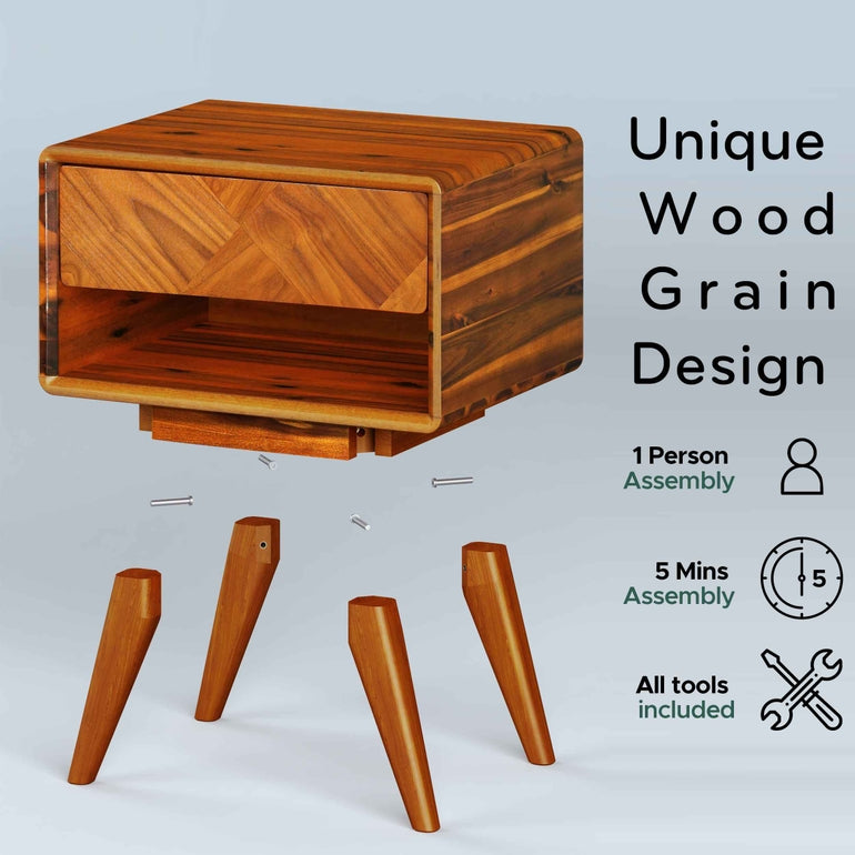 Laden Handcrafted Solid Wood Nightstand Megsu