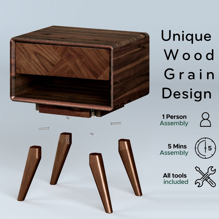 Laden Handcrafted Solid Wood Nightstand Megsu