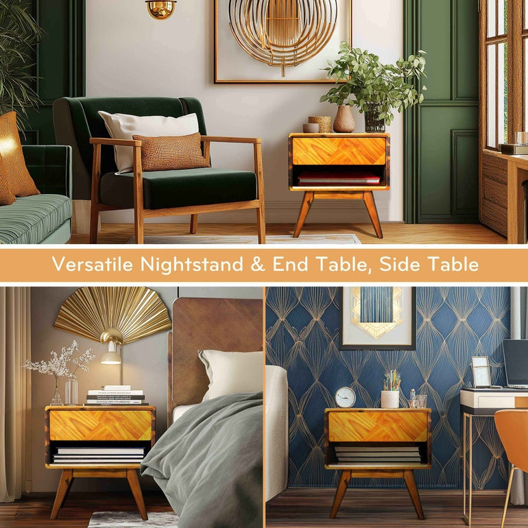 Laden Handcrafted Solid Wood Nightstand Megsu