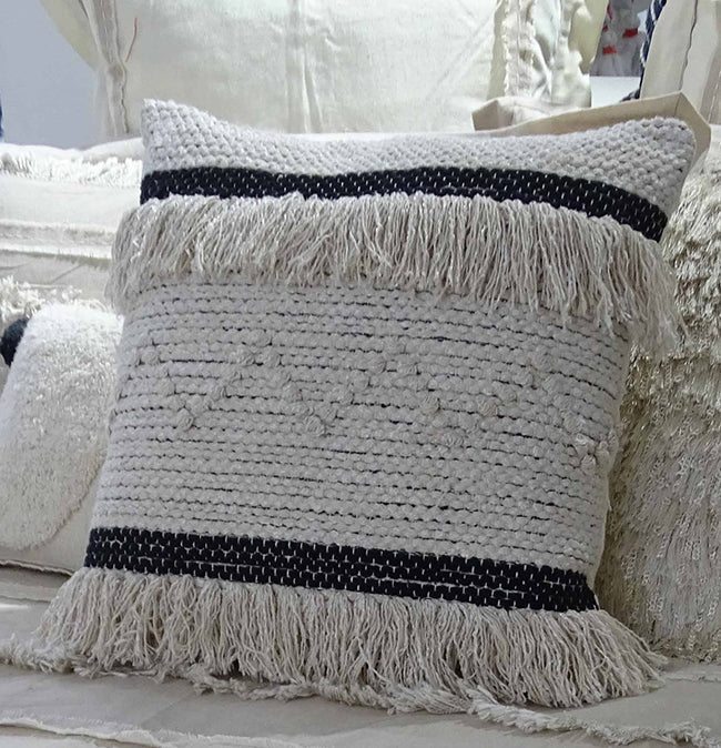Throw Pillow Cover Black & Beige Stripes 20" X 20" with Insert Vibhsa