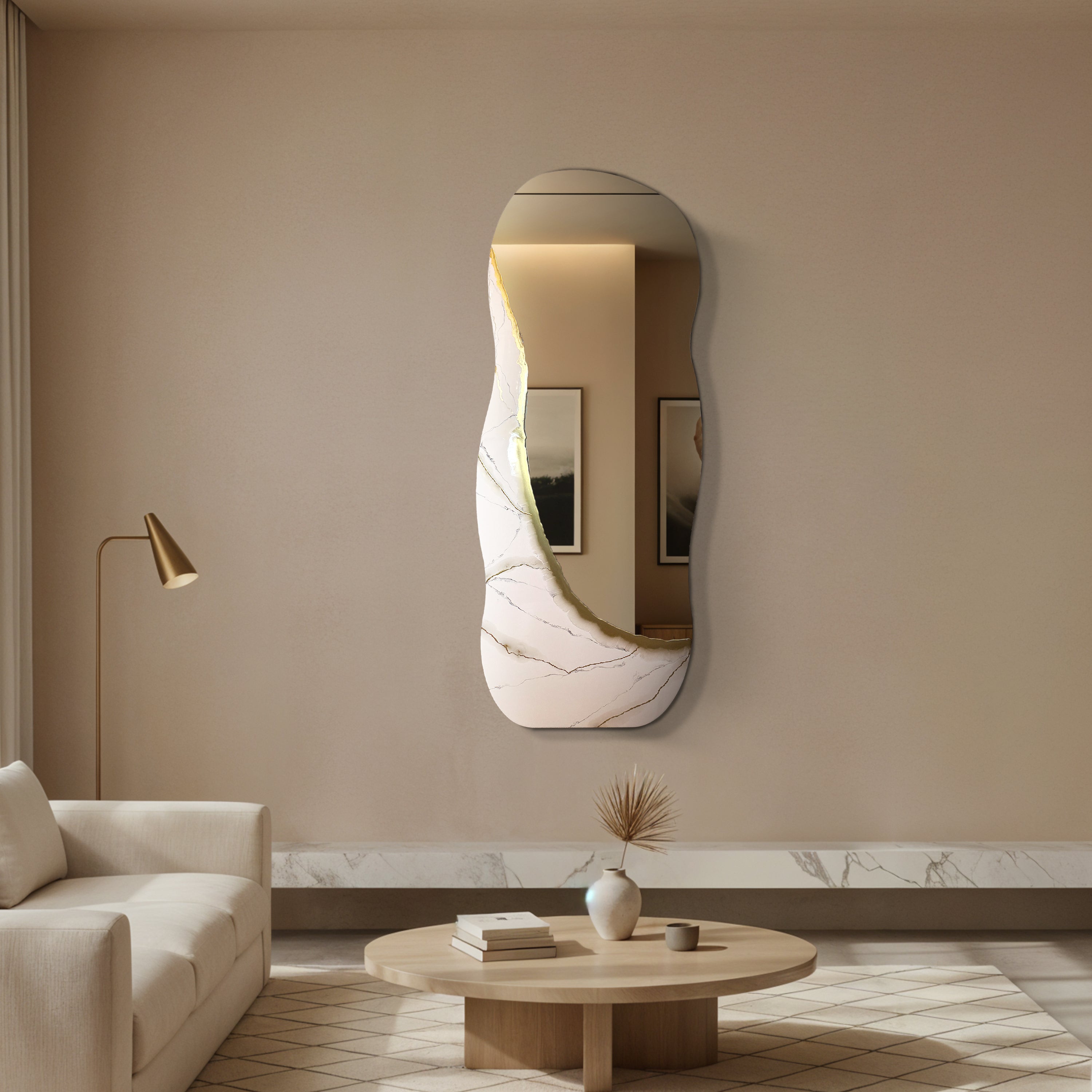 Ivory Vein – Freestanding Irregular White Marble Wall Décor Tatiana & Glen