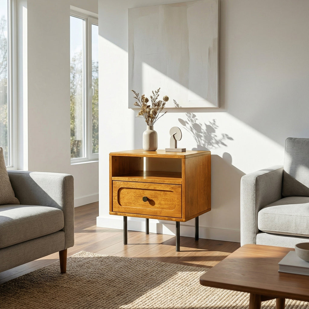 Savana Solid Wood Single-Drawer Nightstand Megsu