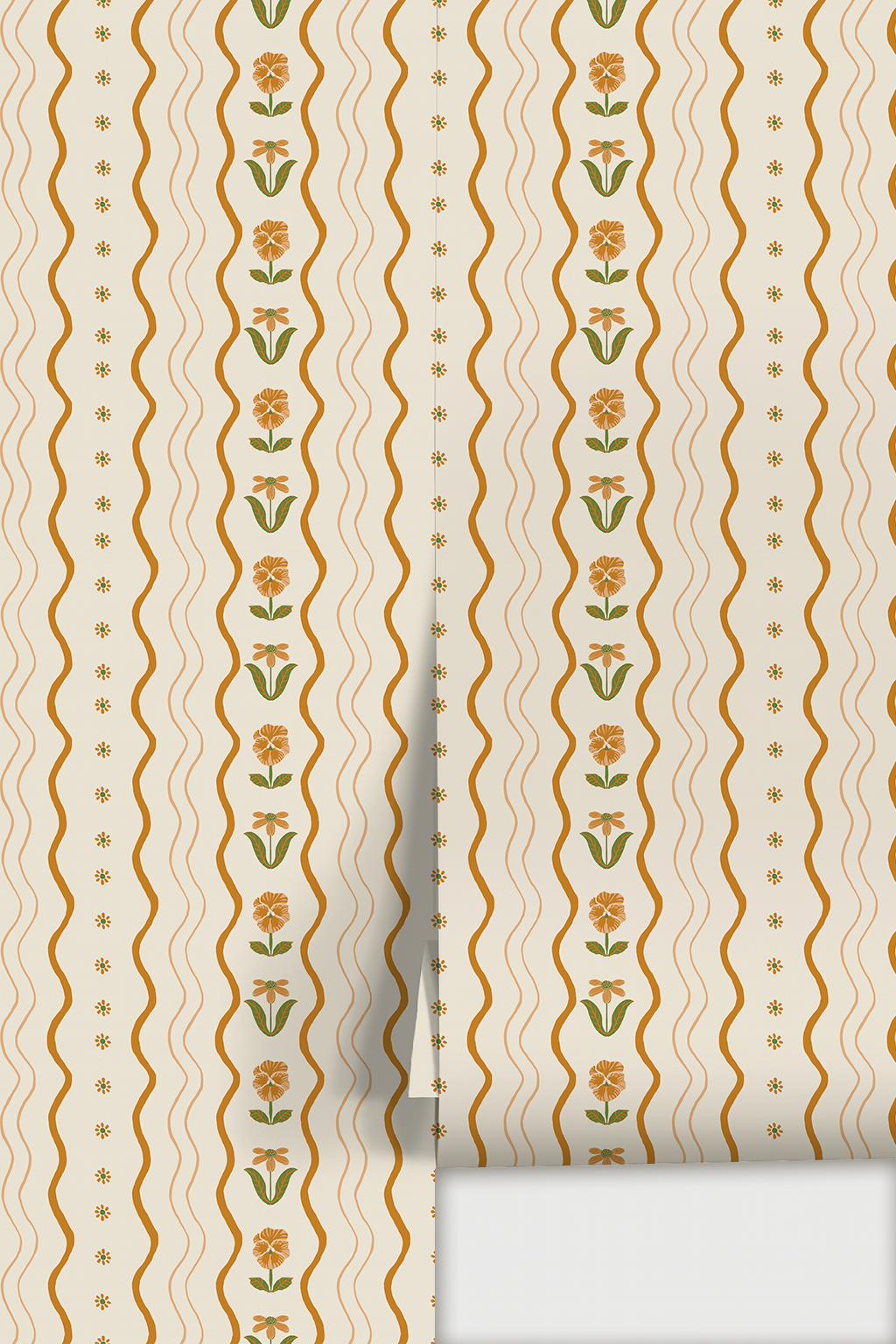 Posy Lane Stripe Wallpaper, beige and orange Samantha Santana Creative
