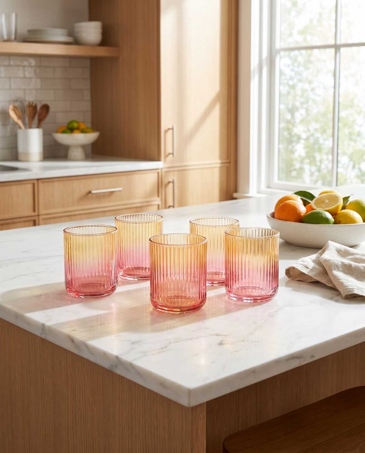 Amber & Pink Ombre Ribbed Drinking Glass Rust & Cinder