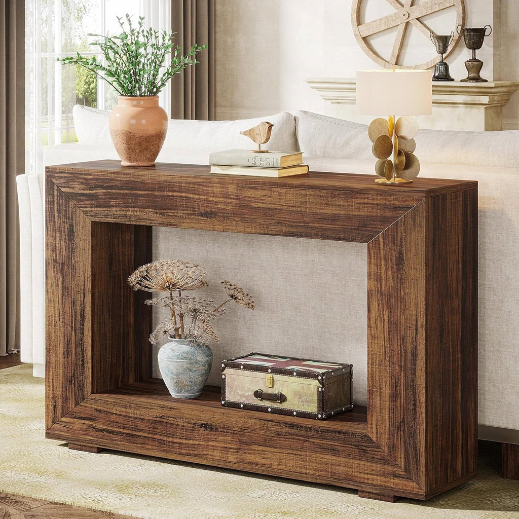 Modern Farmhouse 47-inch Long Entryway Console Table in Rustic Brown Wood Finish HomePacific