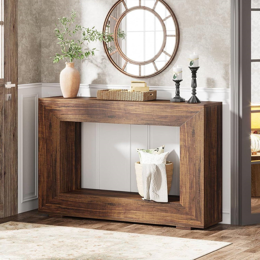 Modern Farmhouse 47-inch Long Entryway Console Table in Rustic Brown Wood Finish HomePacific