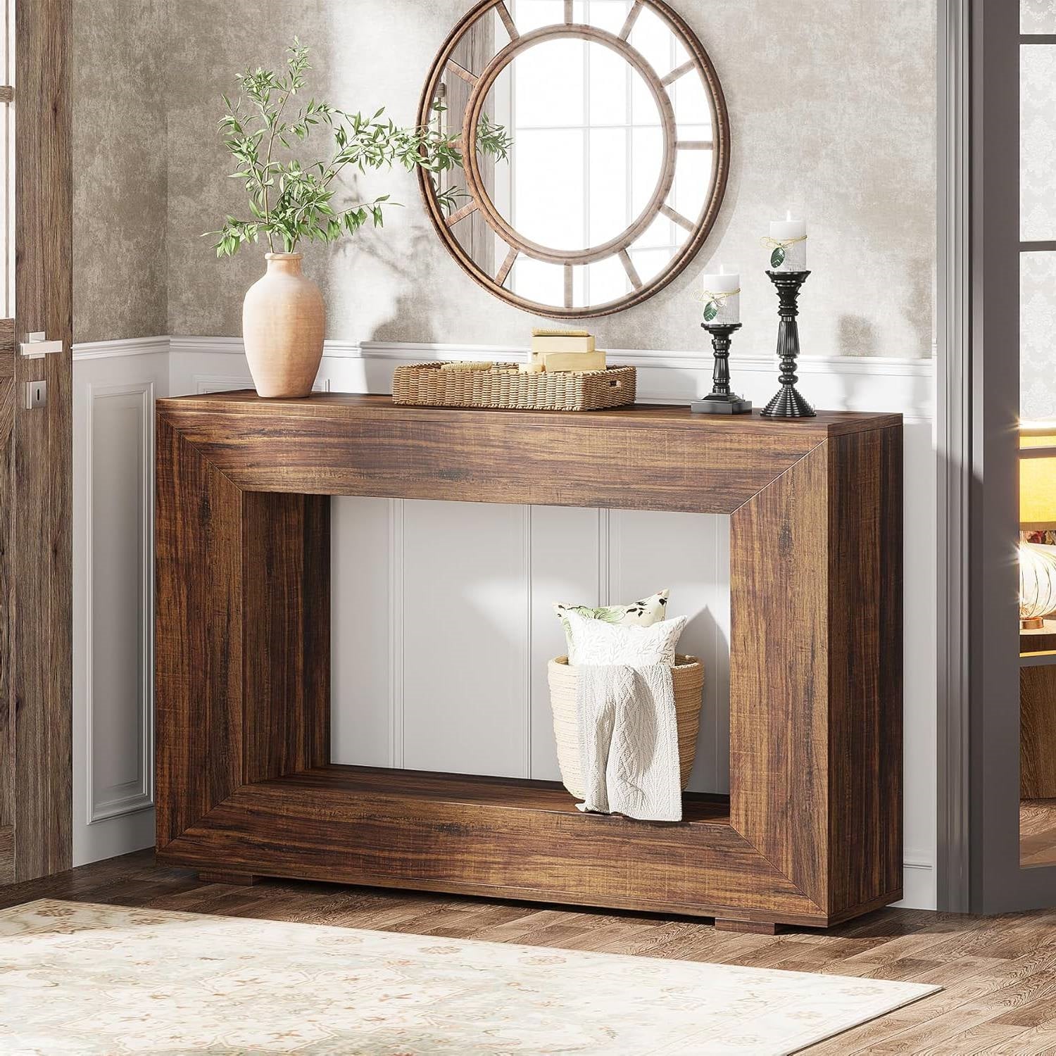 Modern Farmhouse 47-inch Long Entryway Console Table in Rustic Brown Wood Finish HomePacific