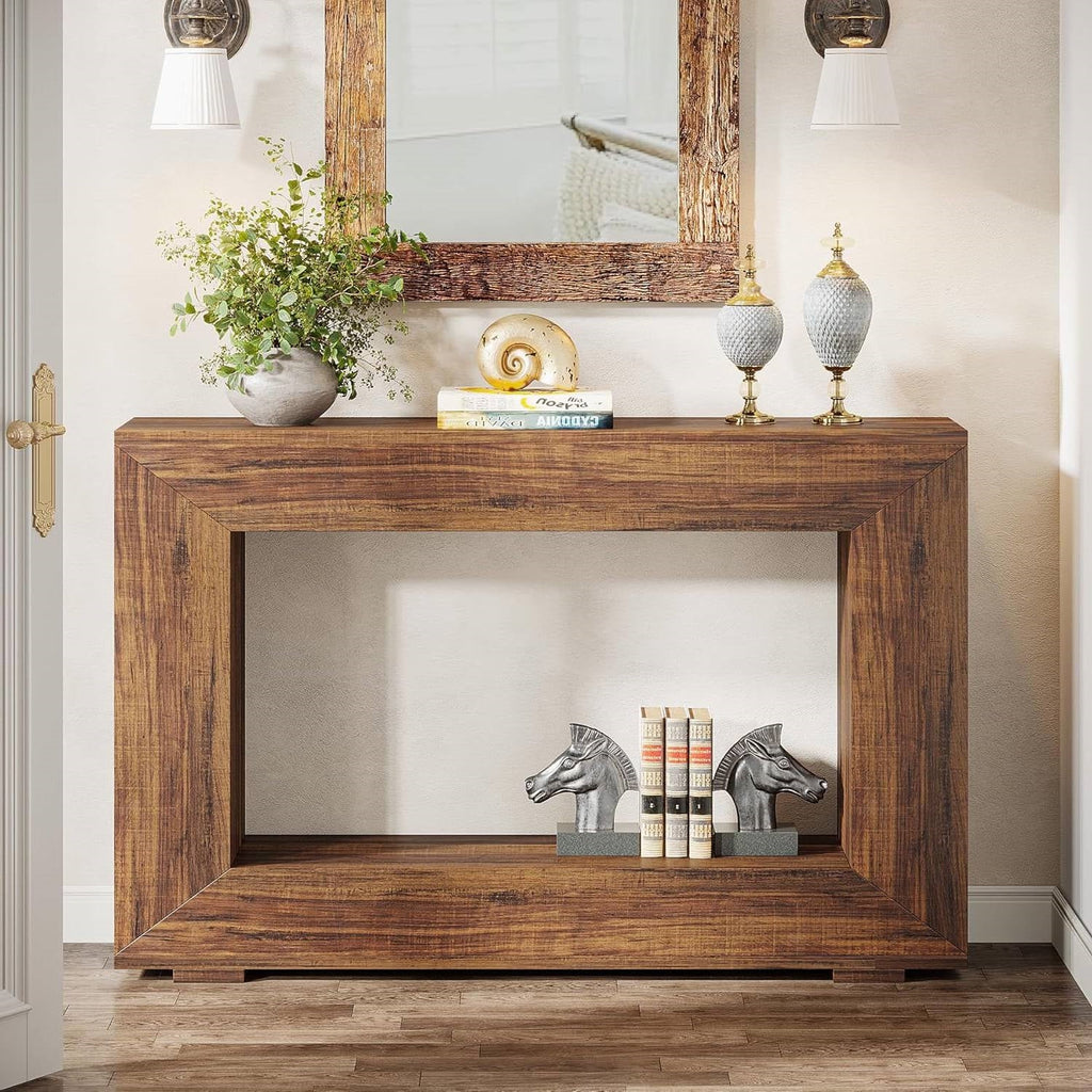 Modern Farmhouse 47-inch Long Entryway Console Table in Rustic Brown Wood Finish HomePacific