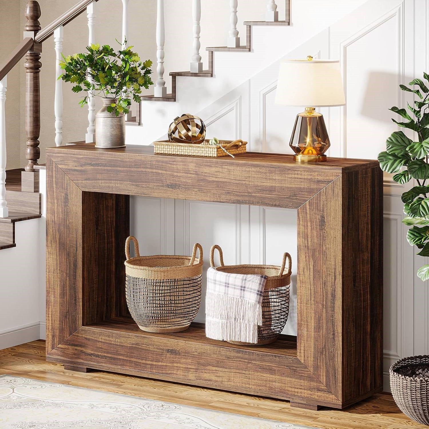 Modern Farmhouse 47-inch Long Entryway Console Table in Rustic Brown Wood Finish HomePacific
