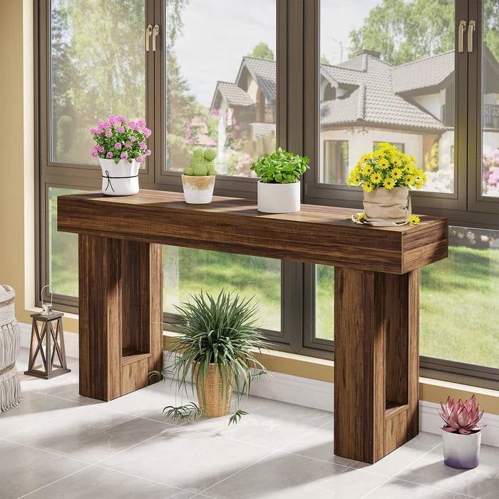 Modern Farmhouse 63-inch Long Narrow Console Sofa Table in Brown Wood Finish HomePacific