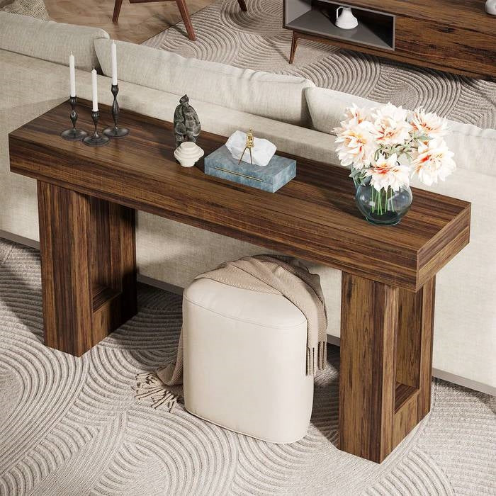 Modern Farmhouse 63-inch Long Narrow Console Sofa Table in Brown Wood Finish HomePacific