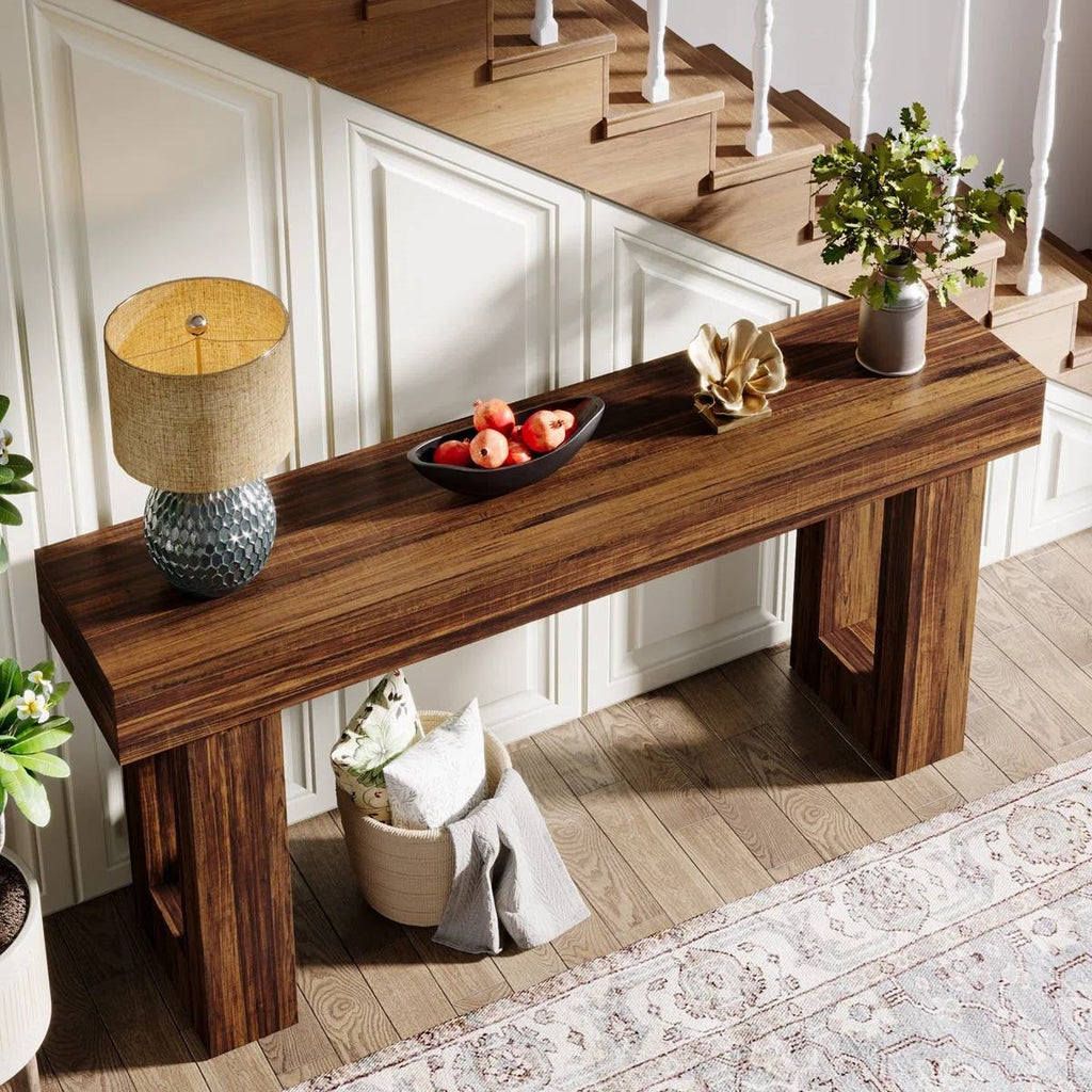Modern Farmhouse 63-inch Long Narrow Console Sofa Table in Brown Wood Finish HomePacific