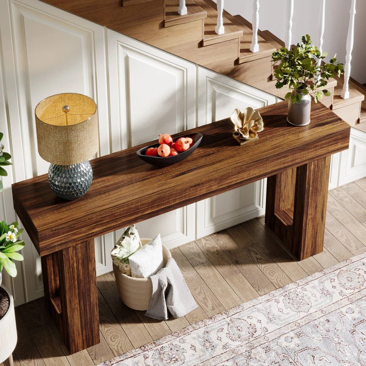 Modern Farmhouse 63-inch Long Narrow Console Sofa Table in Brown Wood Finish HomePacific