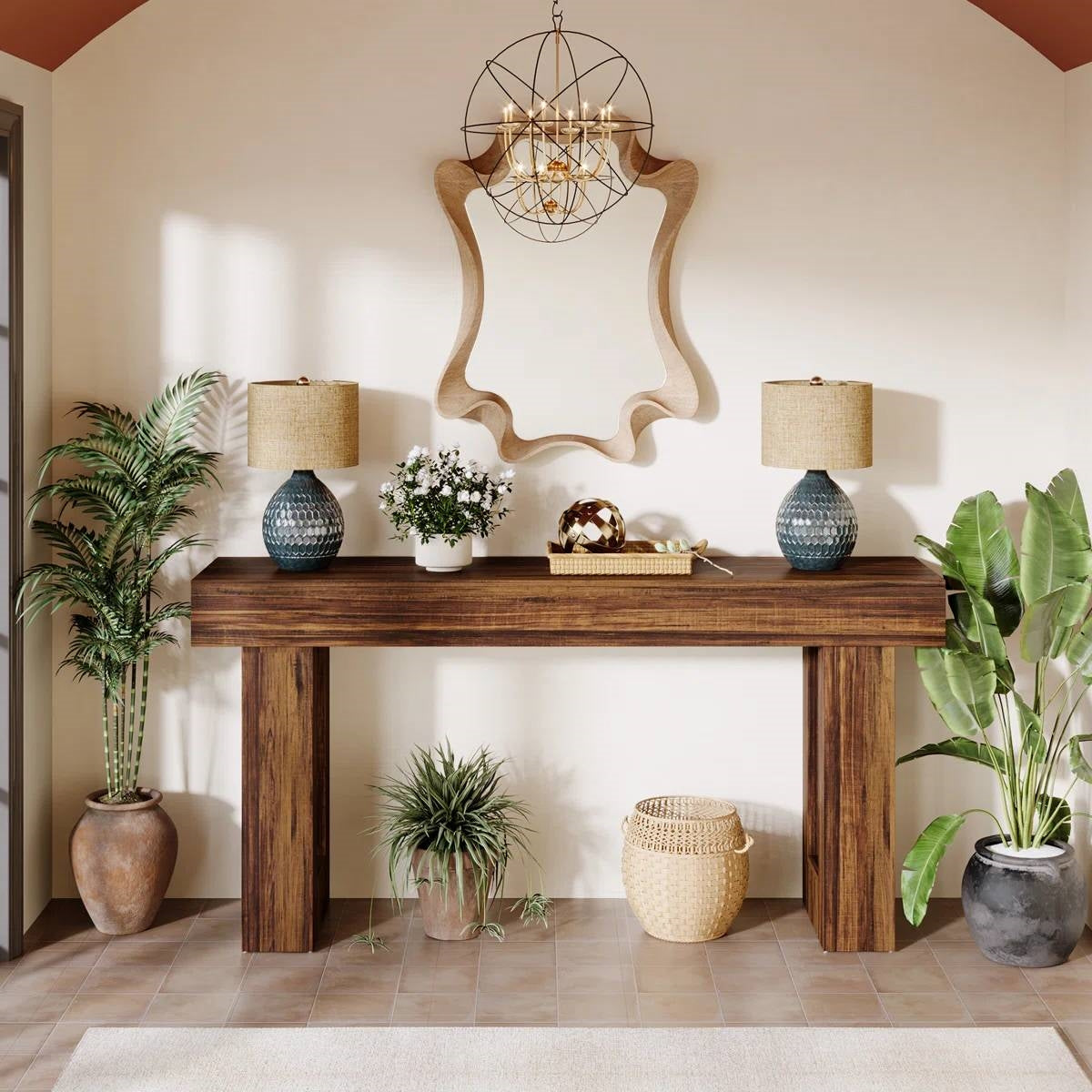 Modern Farmhouse 63-inch Long Narrow Console Sofa Table in Brown Wood Finish HomePacific