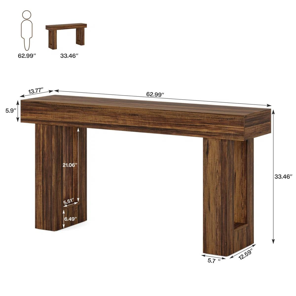 Modern Farmhouse 63-inch Long Narrow Console Sofa Table in Brown Wood Finish HomePacific