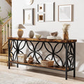 Modern 70-inch Long Narrow Console Sofa Table with Brown Wood Top and Shelf HomePacific