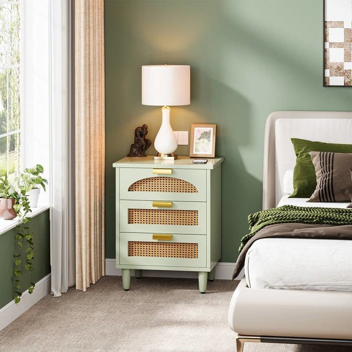 Retro Mid-Century Modern 3 Drawer Bedside Table Nightstand in Mint Green HomePacific