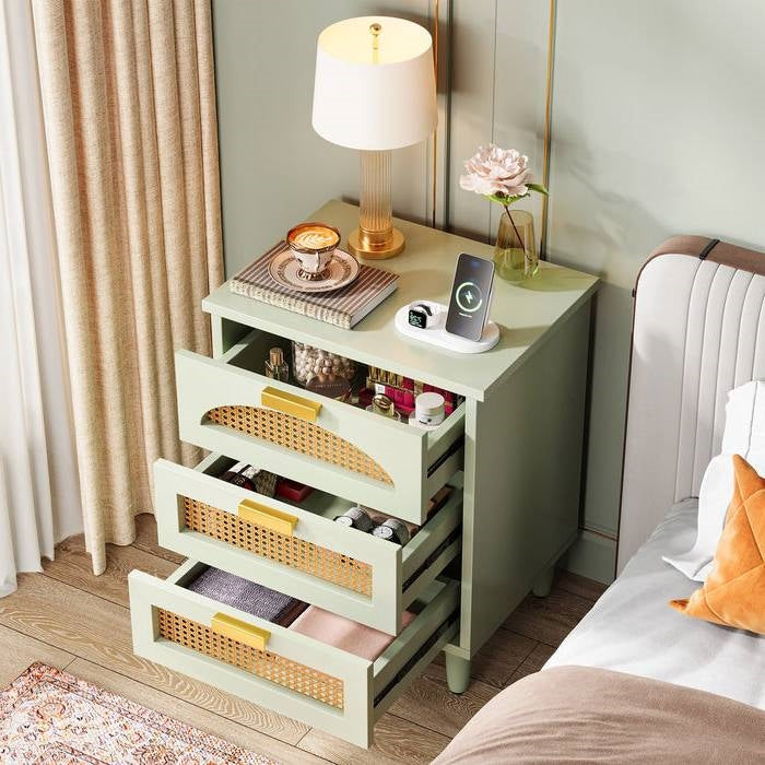 Retro Mid-Century Modern 3 Drawer Bedside Table Nightstand in Mint Green HomePacific