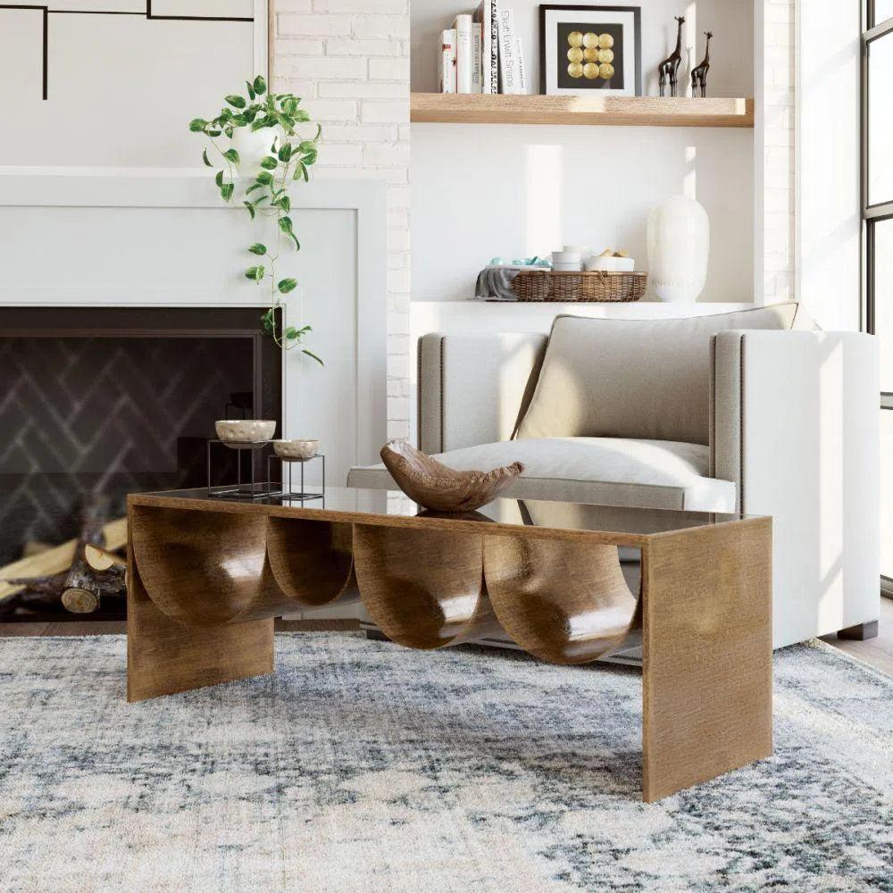 Reed Glass & Black Steel Rectangular Coffee Table