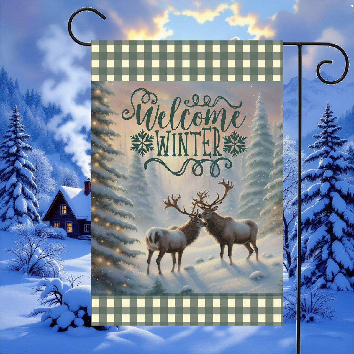 Welcome Winter Reindeer Garden Flag Cotton and Crate