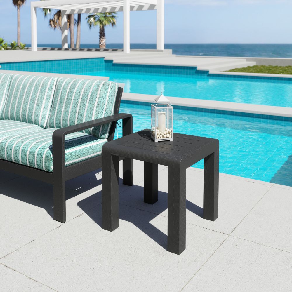 Rolig Aluminum Black Outdoor Side Table LOOMLAN