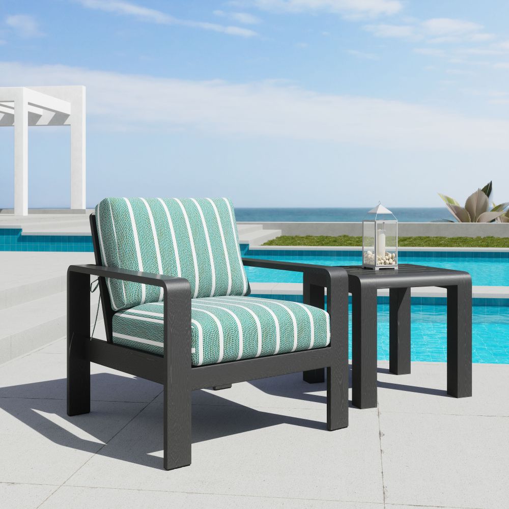 Rolig Green Olefin Fabric Outdoor Armchair LOOMLAN