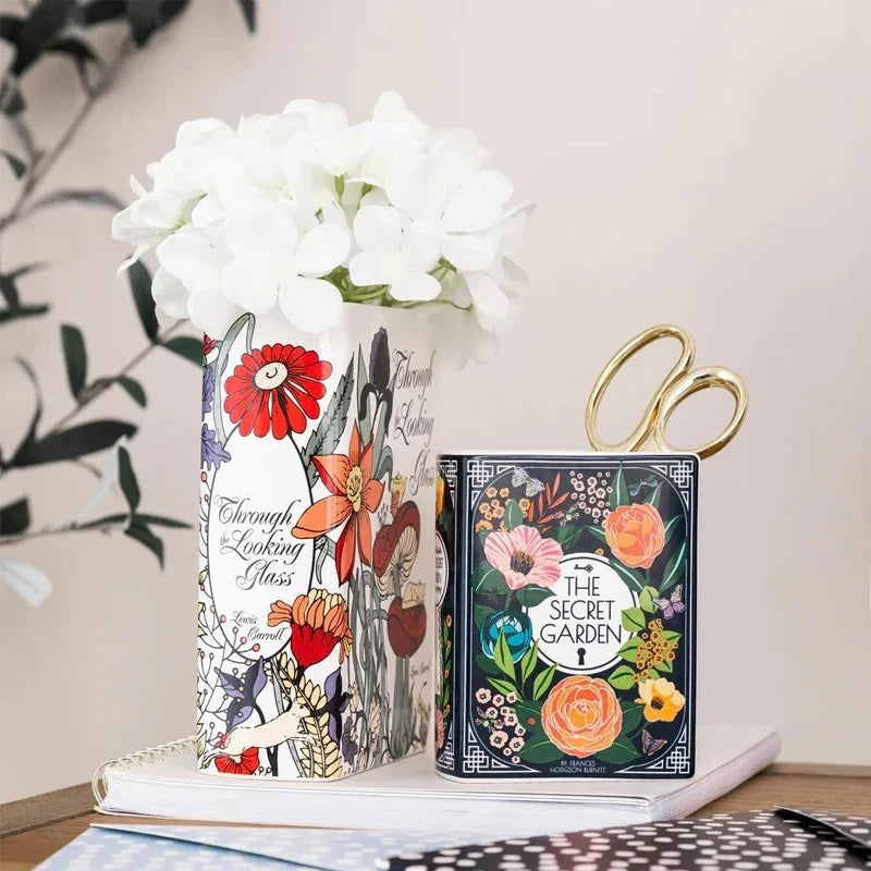 Ceramic Stacked Book Flower Vase DECORBITES