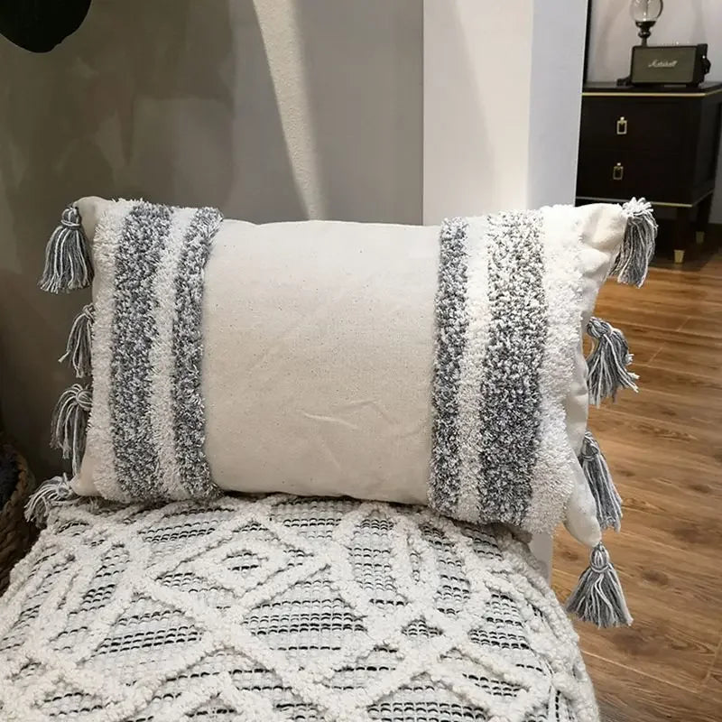 DecorBites™ Geometric Tufted Tassel Cushion Cover 30x50cm
