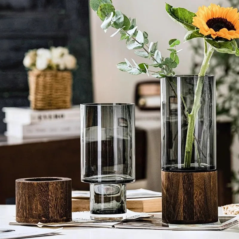 Glass Bud Vase Wooden Base DECORBITES