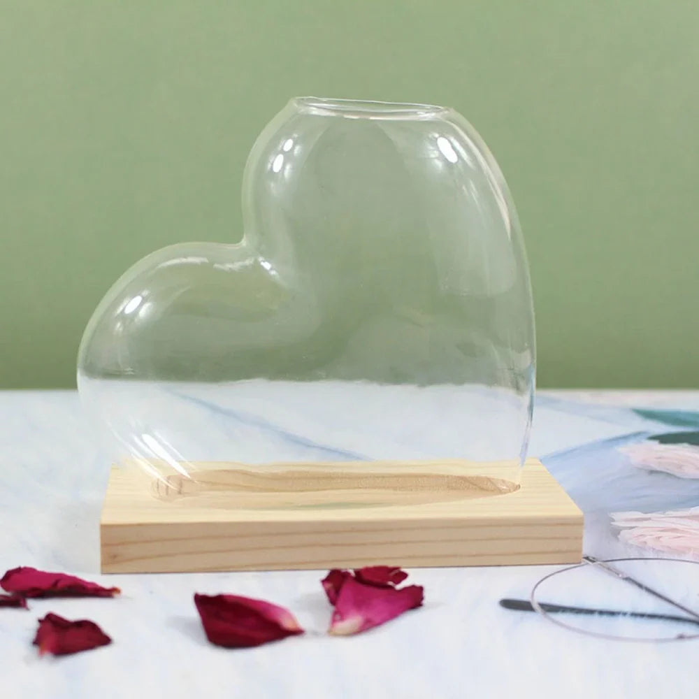 Colored Glass Heart Hydroponic Vase DECORBITES