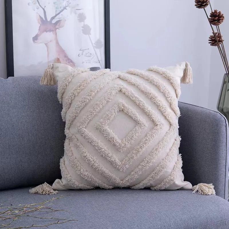 DecorBites™ Geometric Tufted Tassel Cushion Cover 30x50cm