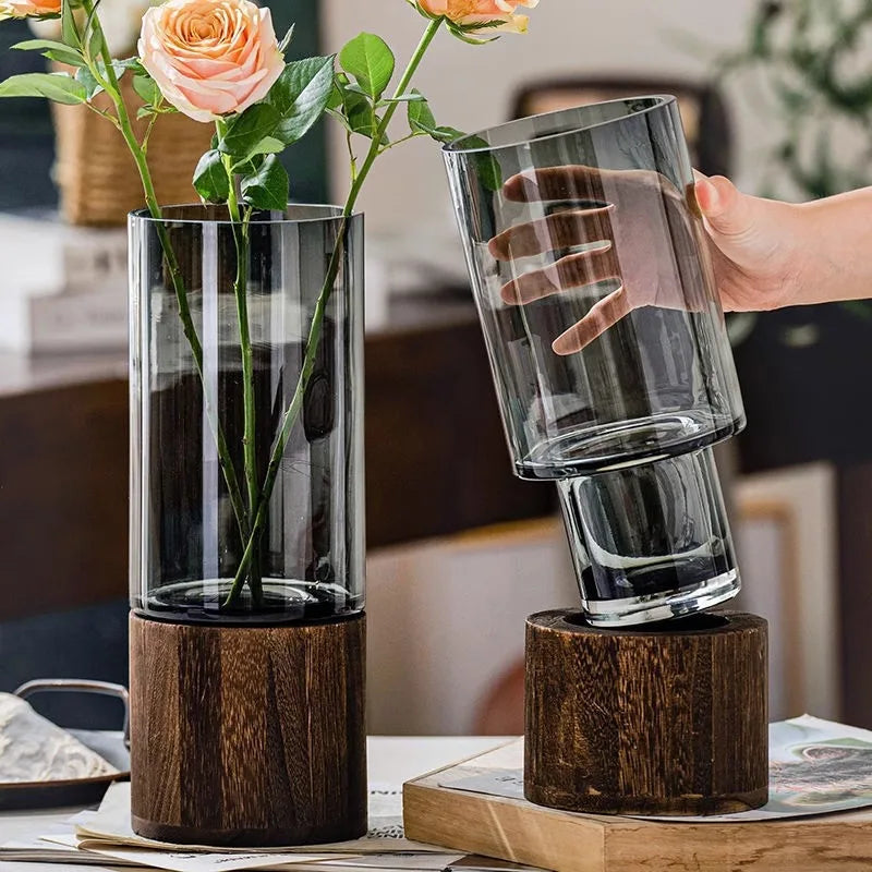 Glass Bud Vase Wooden Base DECORBITES
