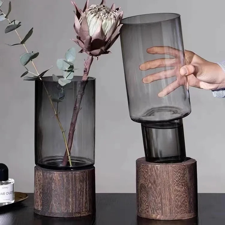 Glass Bud Vase Wooden Base DECORBITES