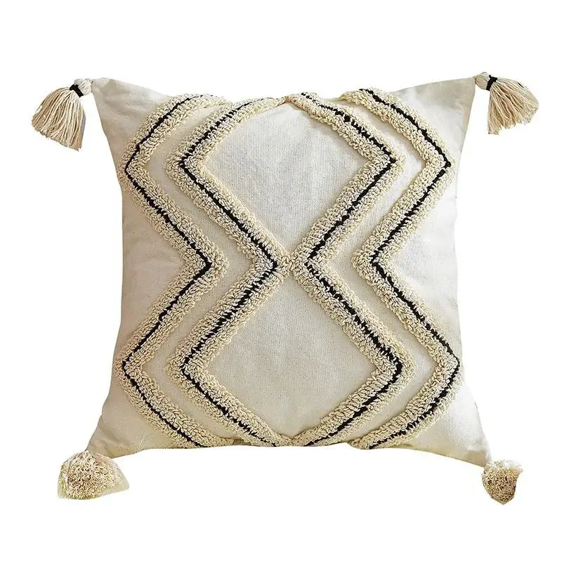 DecorBites™ Geometric Tufted Tassel Cushion Cover 30x50cm