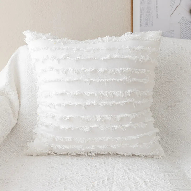 DecorBites™ Daisy Floral Embroidery Pillow Cover 45x45cm/30x50cm White Blooms Cozy Soft Décor