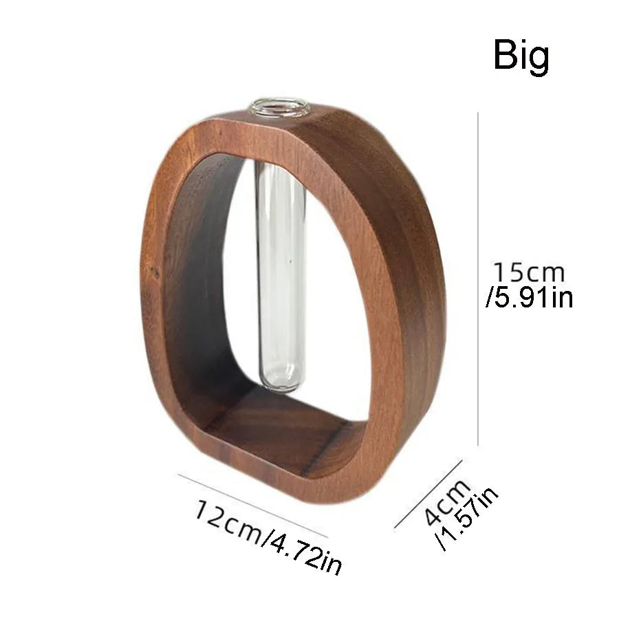Walnut Wood Glass Hydroponic Vase DECORBITES