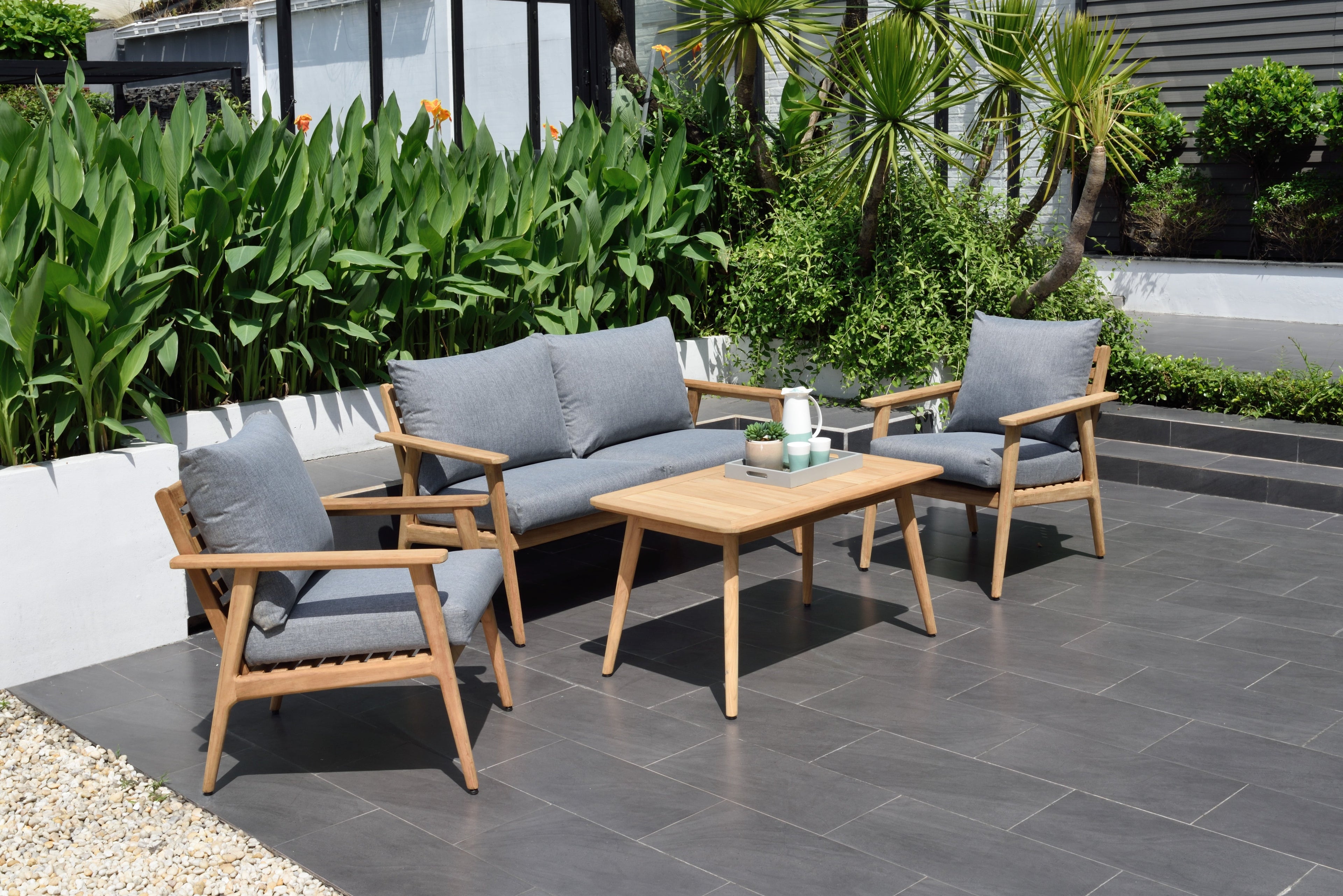 Eve FSC Teak Outdoor Conversation Set with Cushions LifestyleGarden US