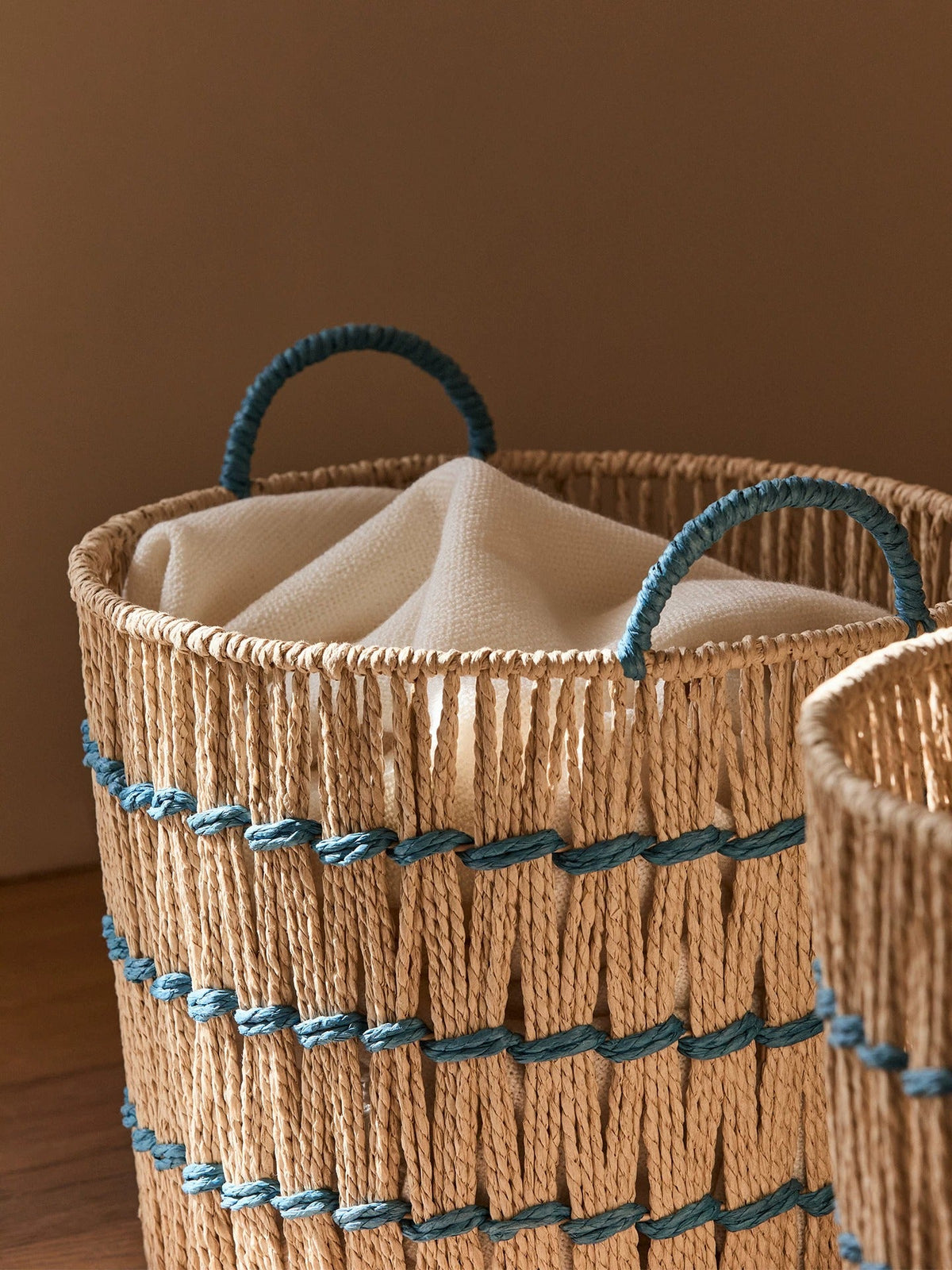Blue Accent Woven Storage Basket RusticReach