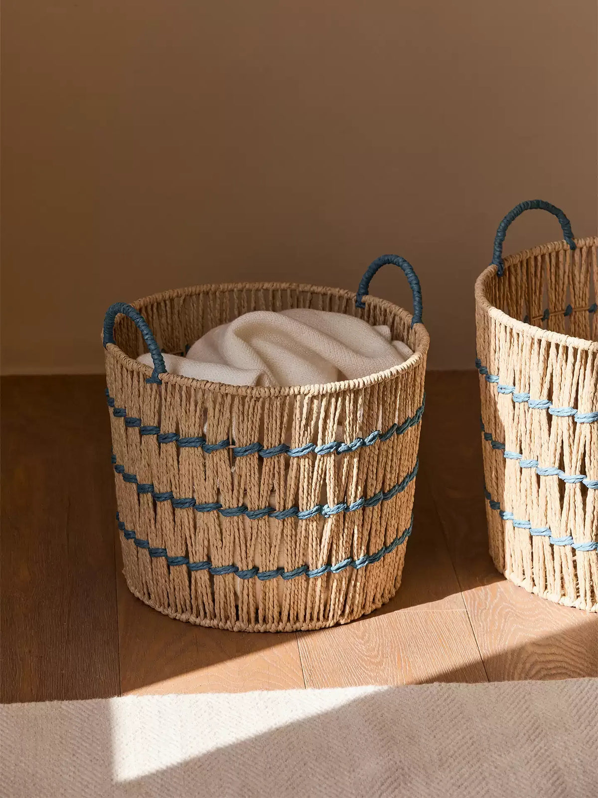 Blue Accent Woven Storage Basket RusticReach