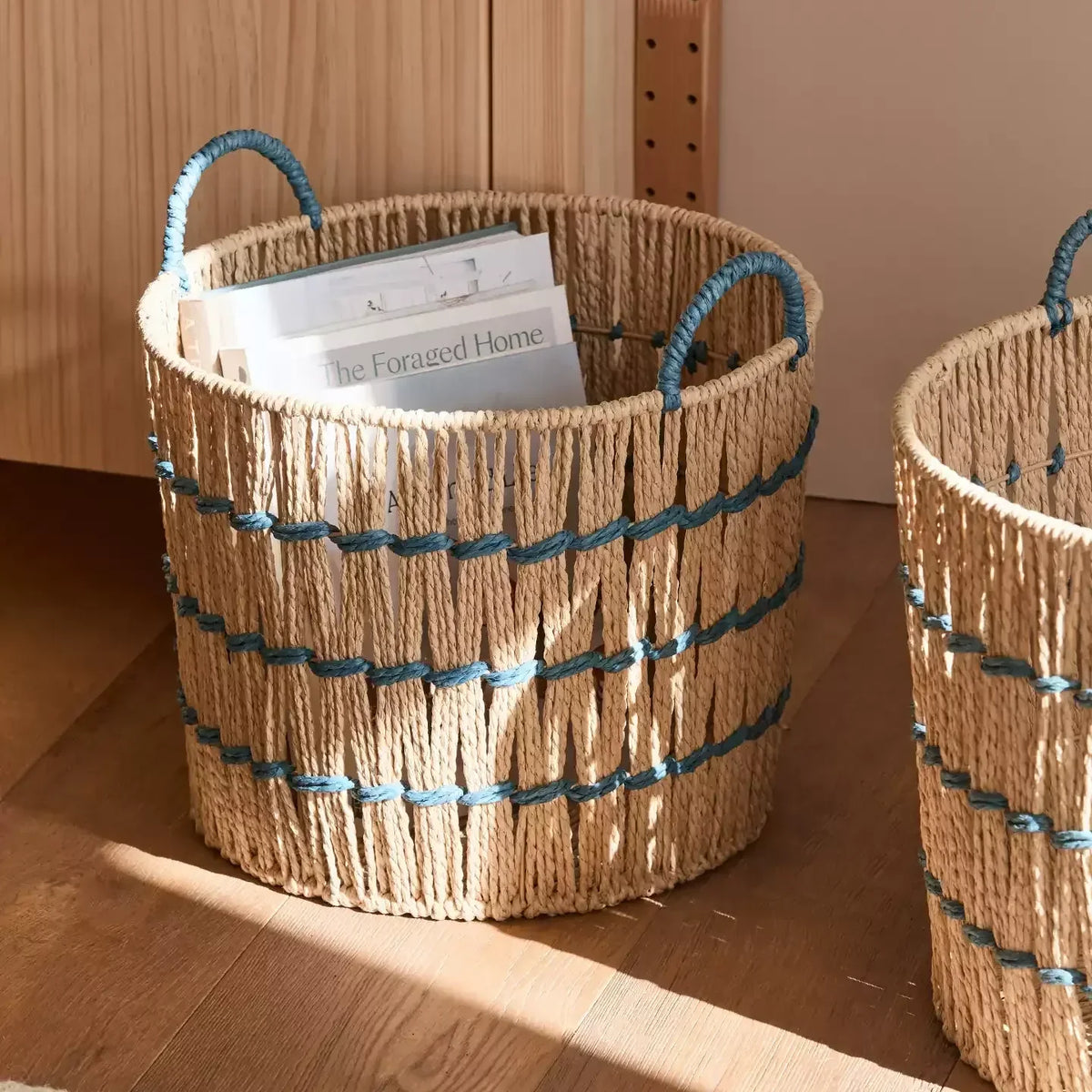 Blue Accent Woven Storage Basket RusticReach