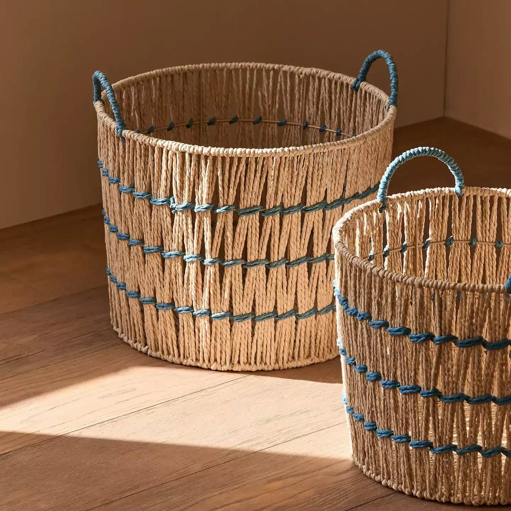 Blue Accent Woven Storage Basket RusticReach