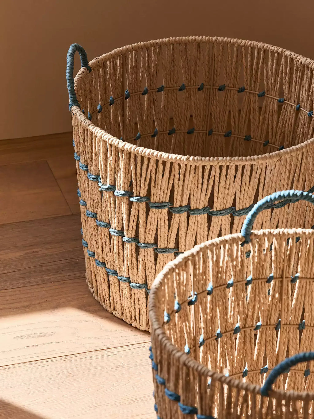 Blue Accent Woven Storage Basket RusticReach