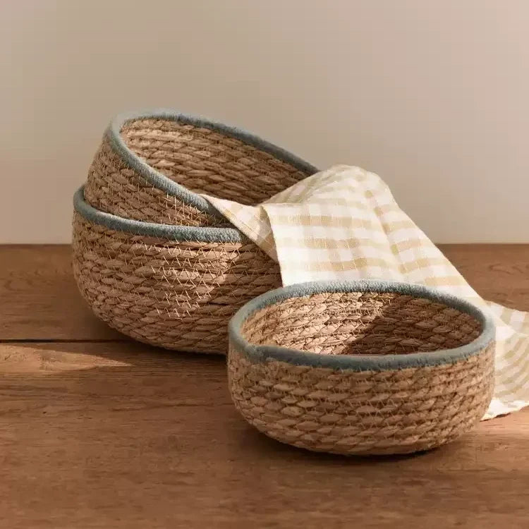Blue-Trim Seagrass Storage Basket RusticReach