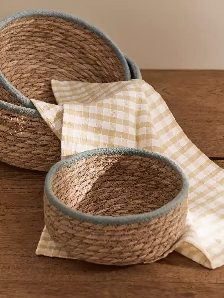 Blue-Trim Seagrass Storage Basket RusticReach